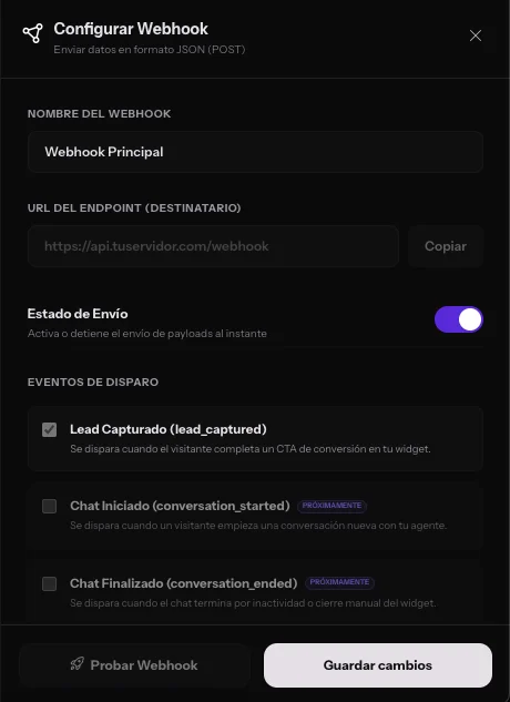 Webhooks en dashboard